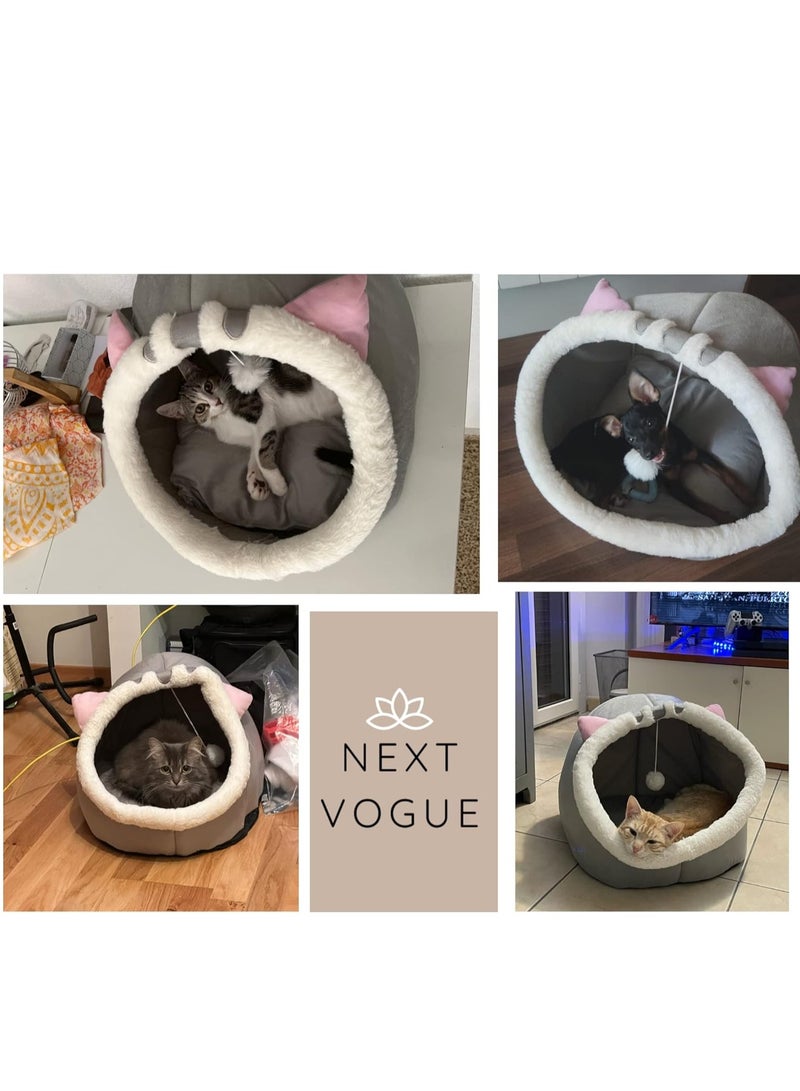 Next Vogue Cat Bed Pet Cave Bed with Anti-Slip Bottom, Suitable for All Cats & Small Dogs, Pet Bed with Removable Washable Cushion, Soft Calming Bed with Hanging Toy Ideal for Cats and Puppy or Rabbit  - Image 4