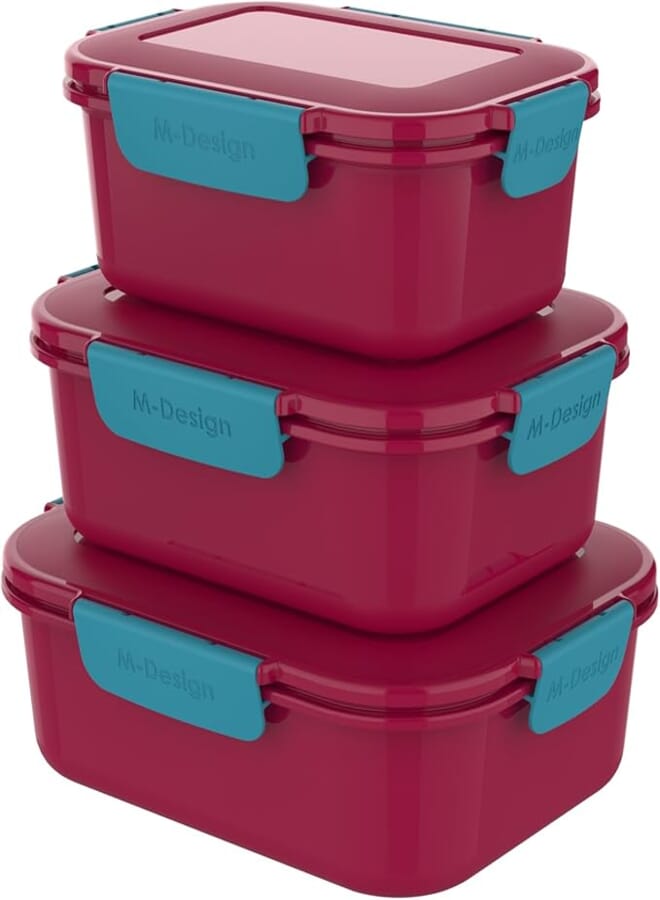 M-Design — Fresco™ Lunch Box — 1.1L, 1.6L, 2.1L — Pack of 3 — Fuchsia/Teal