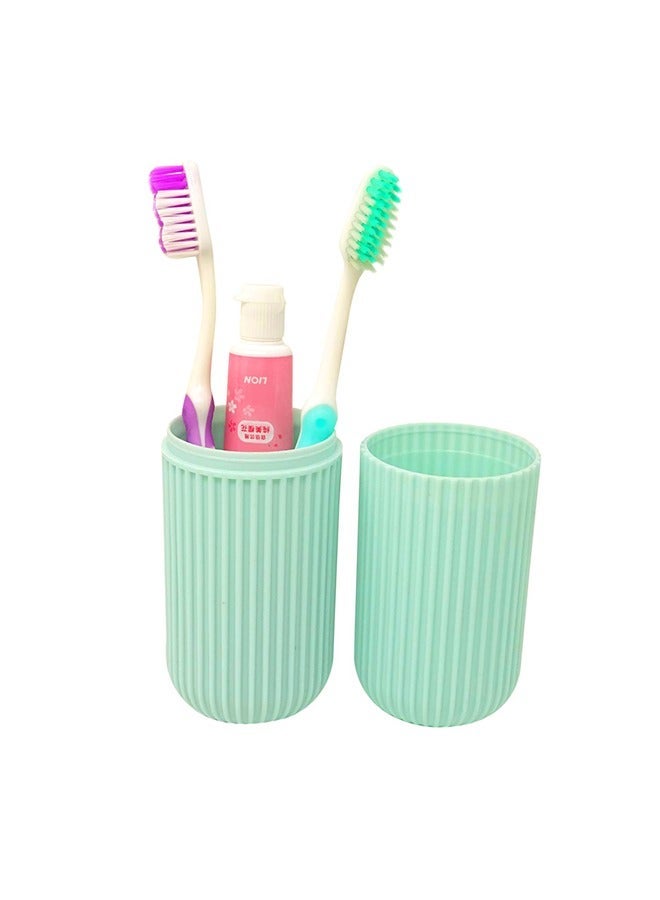 2Pcs Travel Toothbrush and Toothpaste Cup Holder, Portable Toothbrush Case for Storage Toothbrushes and Toothpaste, Toothbrush Case Box Holder Container for Camping Bathroom School Trip (Pink Green)  - Image 3