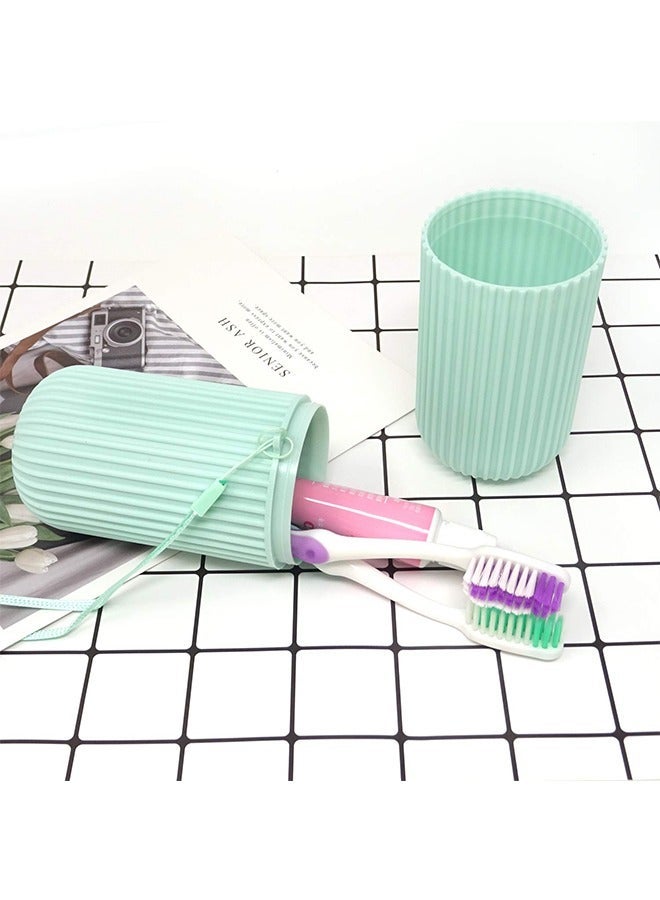 2Pcs Travel Toothbrush and Toothpaste Cup Holder, Portable Toothbrush Case for Storage Toothbrushes and Toothpaste, Toothbrush Case Box Holder Container for Camping Bathroom School Trip (Pink Green)  - Image 4