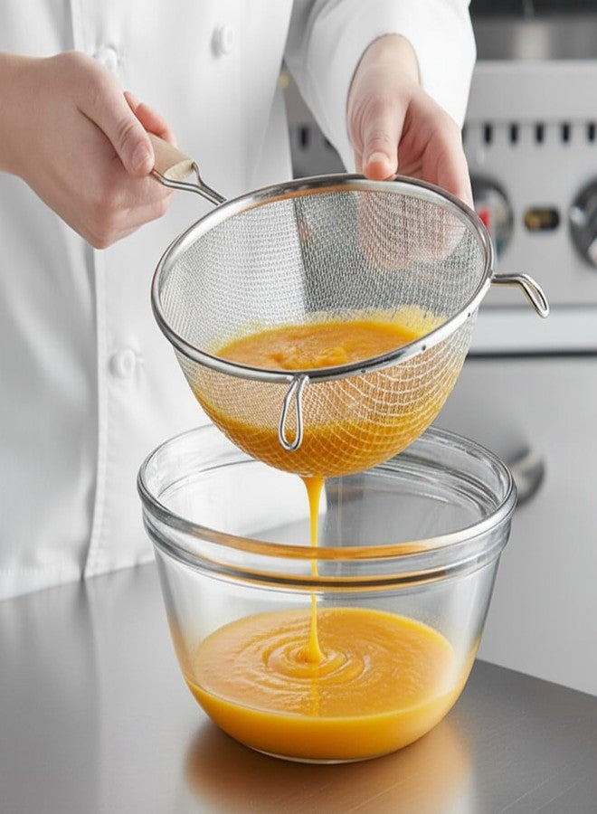 TrueCraftware مصفاة شبكية مزدوجة متوسطة الحجم من ترو كرافت وير، مقاس 8 بوصات، مصنوعة من الفولاذ المقاوم للصدأ، طول المقبض 6.5 بوصة، بمقبض خشبي - أداة مطبخ متعددة الاستخدامات، مصفاة طعام، ملعقة لتصفية الطعام، مصفاة للمعكرونة والفواكه والخضراوات - Image 2