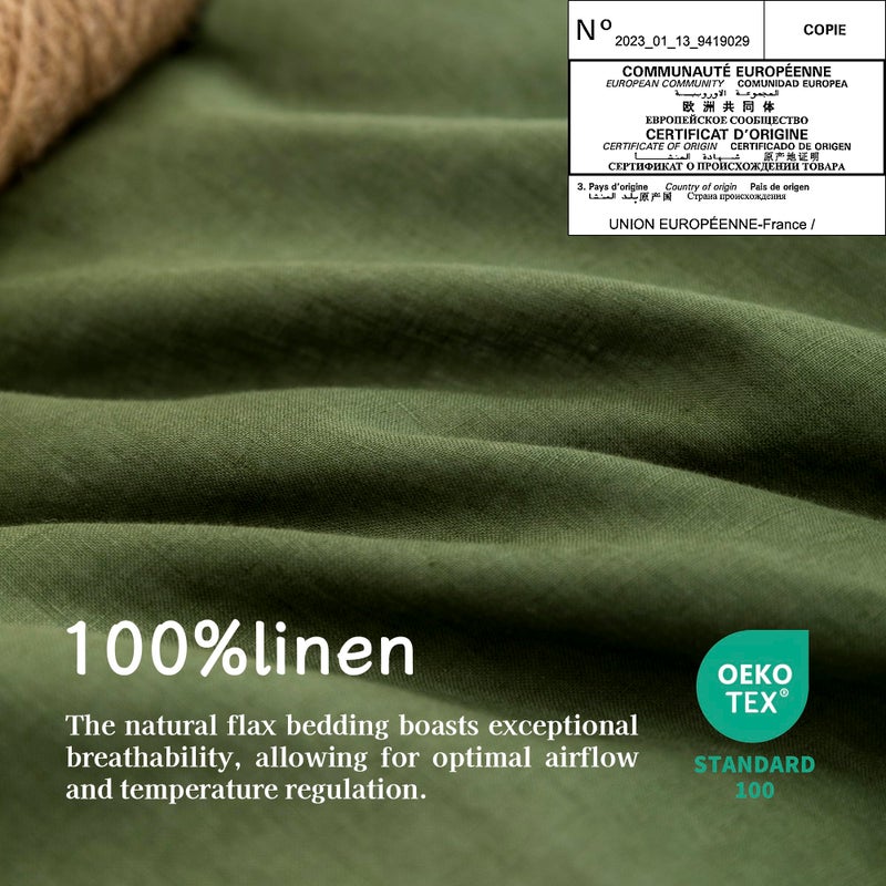 EVERLY Linen Sheets Set King Size 100% French Stonewash Pure Linen Bed Sheets 4Pieces (1Flat Sheet 1Fitted Sheet 2Pillowcase) Suitable for Hot Sleepers Deep Pocket Natural Bedding Set-Mossy Green - Image 4