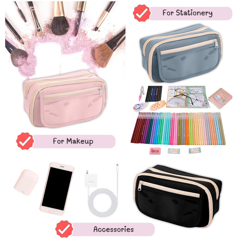 FINEMOE Large Capacity 9-Layer Canvas Pencil Pouch for Girls & Boys, Multipurpose Aesthetic Pouch for Stationery Items, Makeup, Accessories, College Essentials for Students, Gift for Kids (Blue) - Image 3