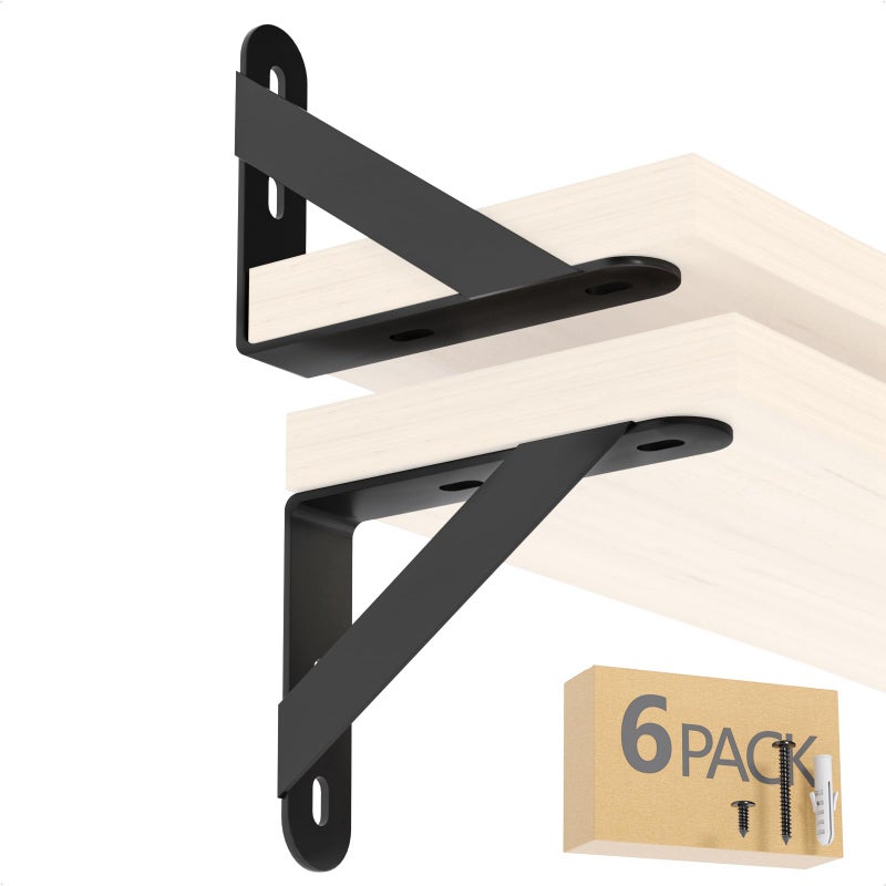 COCOYA 4x3 Shelf Brackets 6-Pack, Shelf Support Shelf Holder Steel Wall Mount Heavy Duty Small L Shape Triangle 90 Degree Metal Black with Screws Anchors Soporte de Estante - Image 1