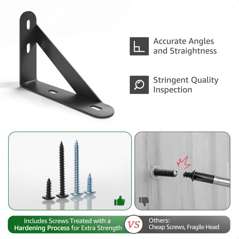 COCOYA 4x3 Shelf Brackets 6-Pack, Shelf Support Shelf Holder Steel Wall Mount Heavy Duty Small L Shape Triangle 90 Degree Metal Black with Screws Anchors Soporte de Estante - Image 5