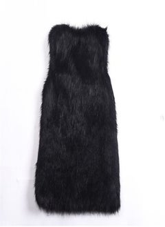 Loquat Medium Long Warm Imitation Fox Fur Vest Black  - Image 1