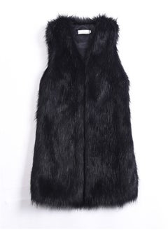 Loquat Medium Long Warm Imitation Fox Fur Vest Black  - Image 2