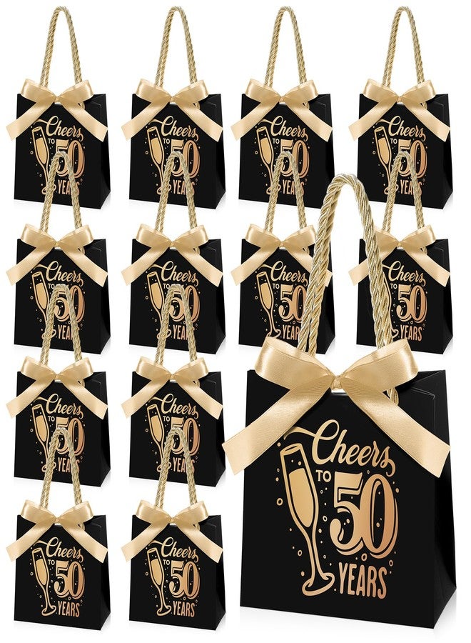 Clysee 25 Pcs Birthday Gift Bags with Handles Black and Gold Treat Bags Bulk Gift Wrapping Bags for Birthday Party Favors Anniversary Wedding Supplies Decoration(Cheers to 50) - Image 1