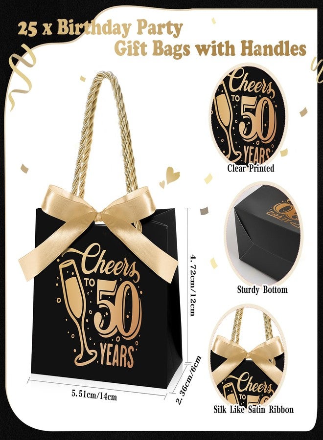 Clysee 25 Pcs Birthday Gift Bags with Handles Black and Gold Treat Bags Bulk Gift Wrapping Bags for Birthday Party Favors Anniversary Wedding Supplies Decoration(Cheers to 50) - Image 2