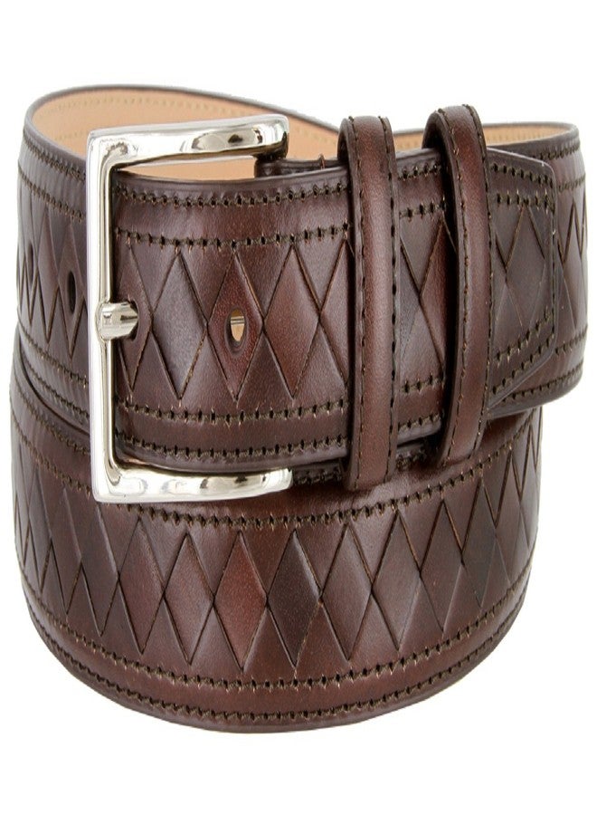 بيلتس.كوم حزام رسمي من الجلد الطبيعي بنقشة ماسية، عرضه 1 1/8 بوصة (بني، 38) - Image 1