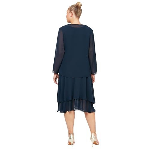 S.L. Fashions Women's Plus Mother of The Bride Tiered Jacket Dress with Shoulder Embellishment, Navy, 24 - Image 3