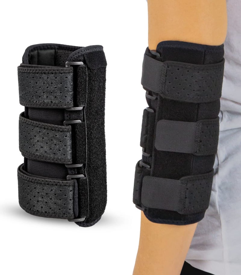 Vive Elbow Splint Brace for Tendonitis, Cubital Tunnel, Sleep Support, Tennis Elbow - 2 Removeable Splints That Stabilize Joint for Pain Relief - Arm Compression Sleeve Immobilizer for Men and Women - Image 1