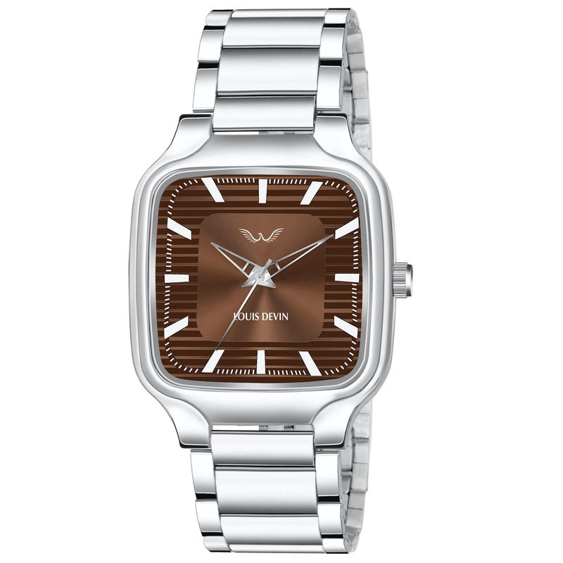 LOUIS DEVIN Steel Chain Analog Wrist Watch for Men (Brown Dial) | LD-GS069-BRW-CH - Image 4