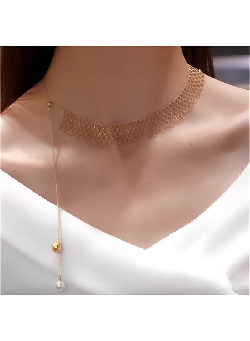 REOCLE Women's Necklace Premium Tassel Pearl Double Bead Pendant Necklace Pearl Chain Choker Necklace Baroque Pearl Pendant Necklaces Simple Jewelry Gifts  - Image 2