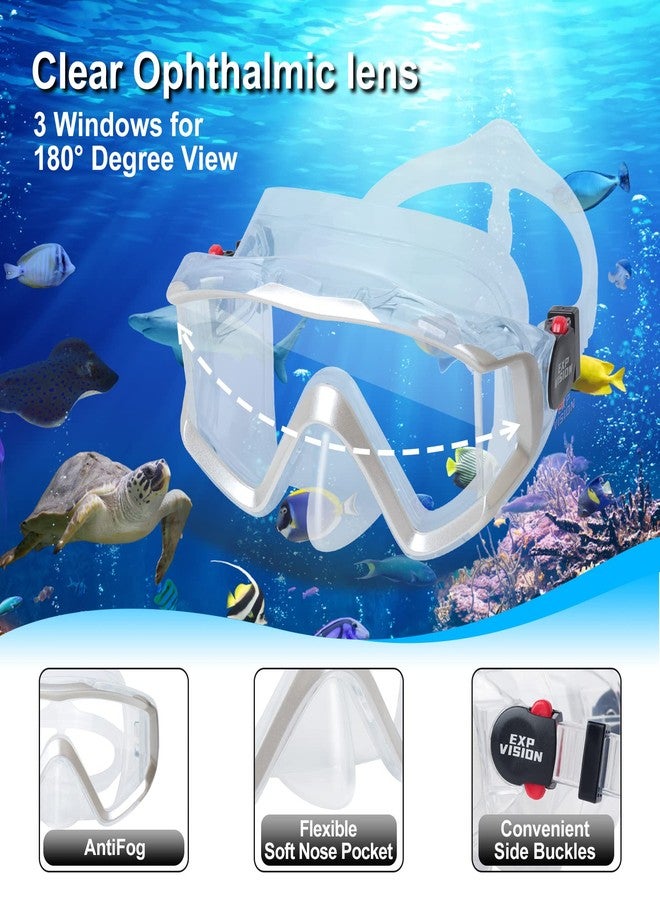 EXP VISION Dry Snorkel Set, Pano 3 Window Snorkel Mask, Anti-Fog Scuba Diving Goggles and Snorkel, Professional Adult Snorkeling Swim Mask Gear (Pearl White) - Image 2