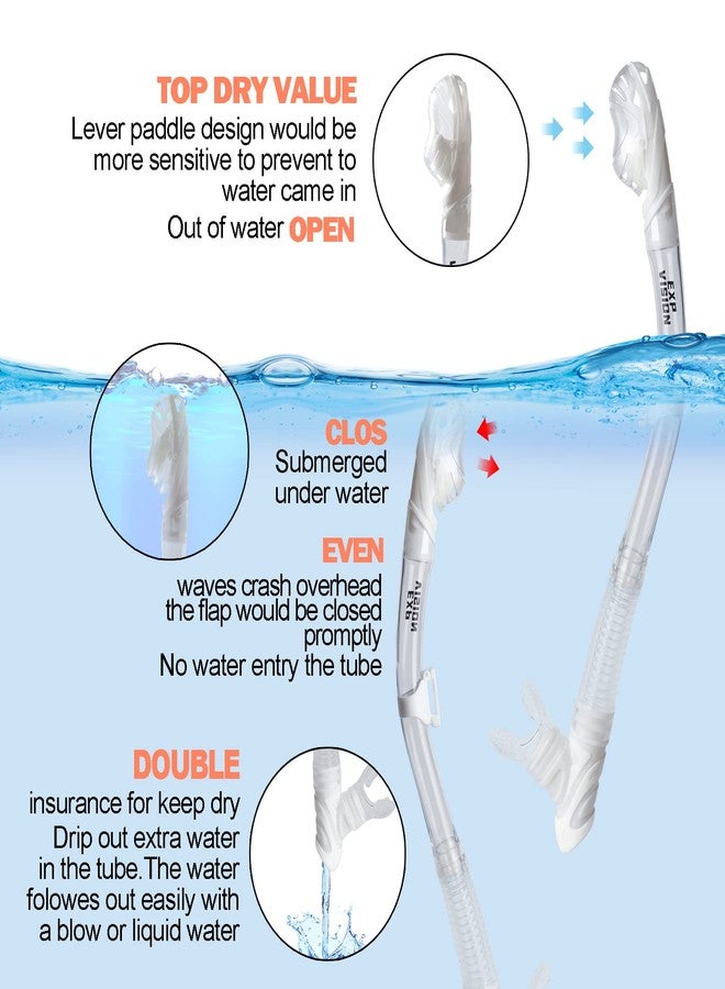 EXP VISION Dry Snorkel Set, Pano 3 Window Snorkel Mask, Anti-Fog Scuba Diving Goggles and Snorkel, Professional Adult Snorkeling Swim Mask Gear (Pearl White) - Image 3