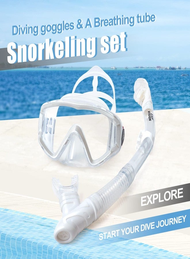 EXP VISION Dry Snorkel Set, Pano 3 Window Snorkel Mask, Anti-Fog Scuba Diving Goggles and Snorkel, Professional Adult Snorkeling Swim Mask Gear (Pearl White) - Image 4