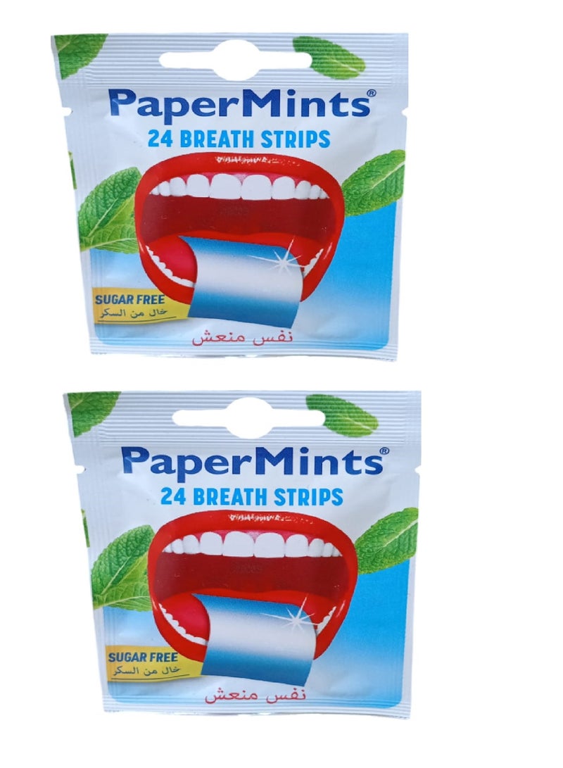 papermints Two Pieces of Mint Mouth Freshener Strips for Fresh Breath 2X24 Strips - Image 1