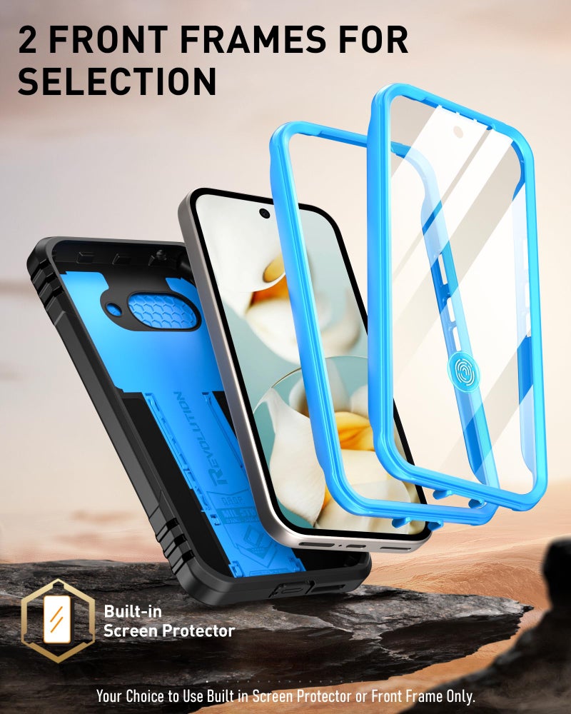 Poetic Revolution Case for Google Pixel 9A 5G, [Slide Camera Cover], Built-in Screen Protector [Work with Fingerprint ID], [2 Front Frame] Full Body Rugged Shockproof Case with Kickstand, Lighte Blue - Image 5