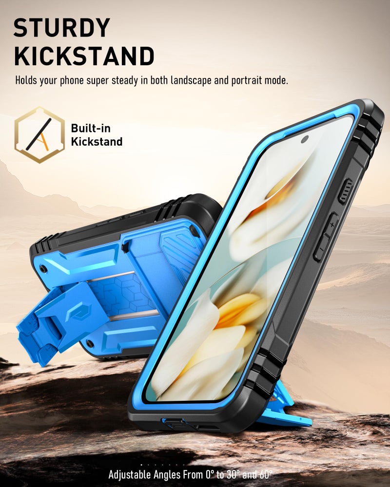 Poetic Revolution Case for Google Pixel 9A 5G, [Slide Camera Cover], Built-in Screen Protector [Work with Fingerprint ID], [2 Front Frame] Full Body Rugged Shockproof Case with Kickstand, Lighte Blue - Image 3