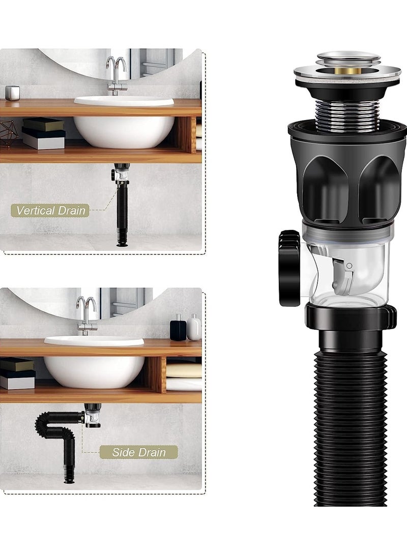 2PCS Expandable Single Sink Drain Pipe Bathroom and Kitchen Sink Drain Pipe Universal Drain Pipe Assembly with Kitchen Sink Overflow Hole Black - Image 2