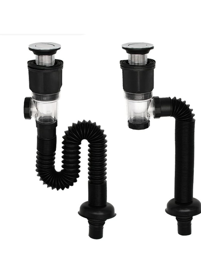 2PCS Expandable Single Sink Drain Pipe Bathroom and Kitchen Sink Drain Pipe Universal Drain Pipe Assembly with Kitchen Sink Overflow Hole Black - Image 1