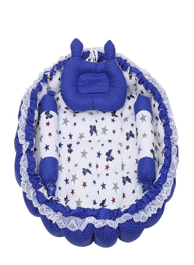 LOREM Multicolor 3 Pillow with Mosquito Protection Net & Round Shape Cotton Baby Bed for 0-1 Year OE-BB19-20-21 (Blue) - Image 3