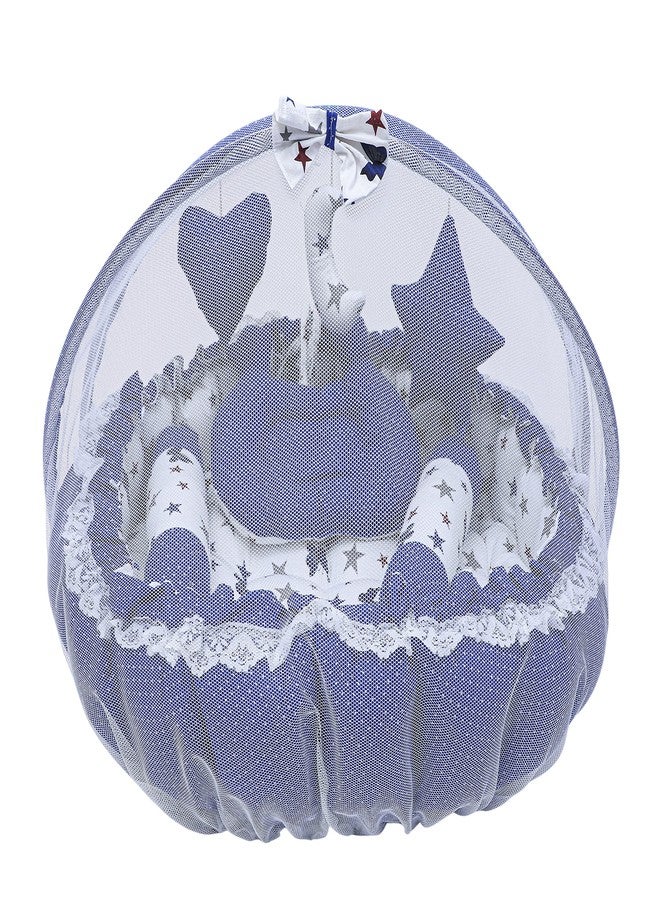 LOREM Multicolor 3 Pillow with Mosquito Protection Net & Round Shape Cotton Baby Bed for 0-1 Year OE-BB19-20-21 (Blue) - Image 2