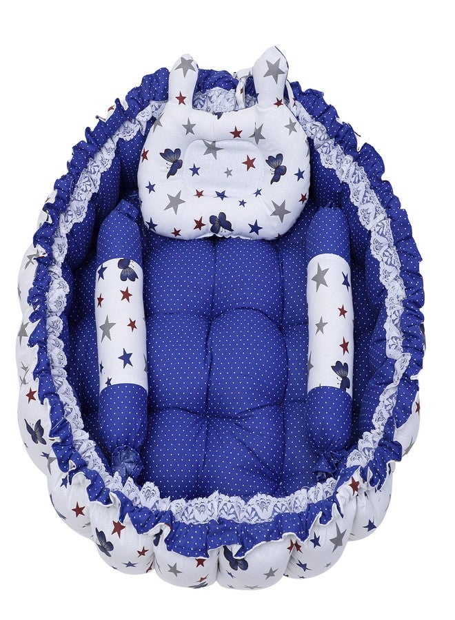 LOREM Multicolor 3 Pillow with Mosquito Protection Net & Round Shape Cotton Baby Bed for 0-1 Year OE-BB19-20-21 (Blue) - Image 4