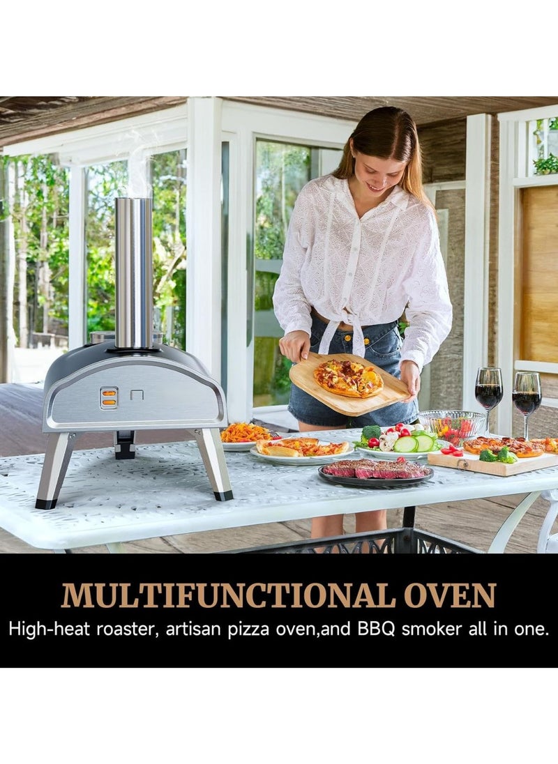Generic - Outdoor Pizza Oven 12 Inch Wood Fired Pizza Ovens Outdoor Pellet Pizza Oven with Built-in Thermometer Portable Stainless Steel Pizza Oven for Backyard. - Image 1