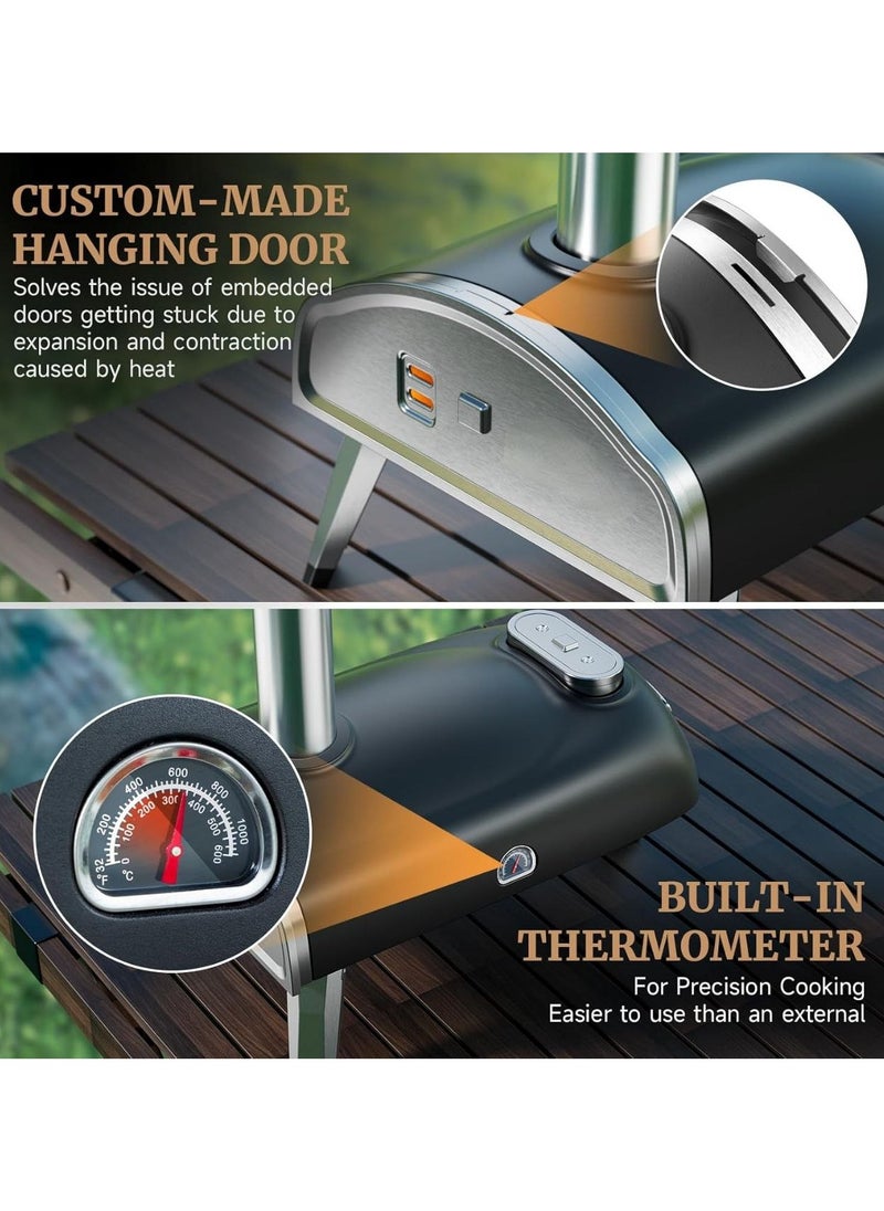 Generic - Outdoor Pizza Oven 12 Inch Wood Fired Pizza Ovens Outdoor Pellet Pizza Oven with Built-in Thermometer Portable Stainless Steel Pizza Oven for Backyard. - Image 1