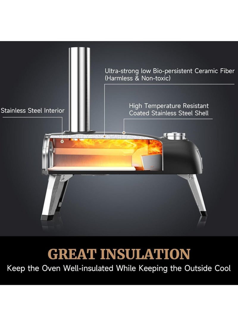 Generic - Outdoor Pizza Oven 12 Inch Wood Fired Pizza Ovens Outdoor Pellet Pizza Oven with Built-in Thermometer Portable Stainless Steel Pizza Oven for Backyard. - Image 1
