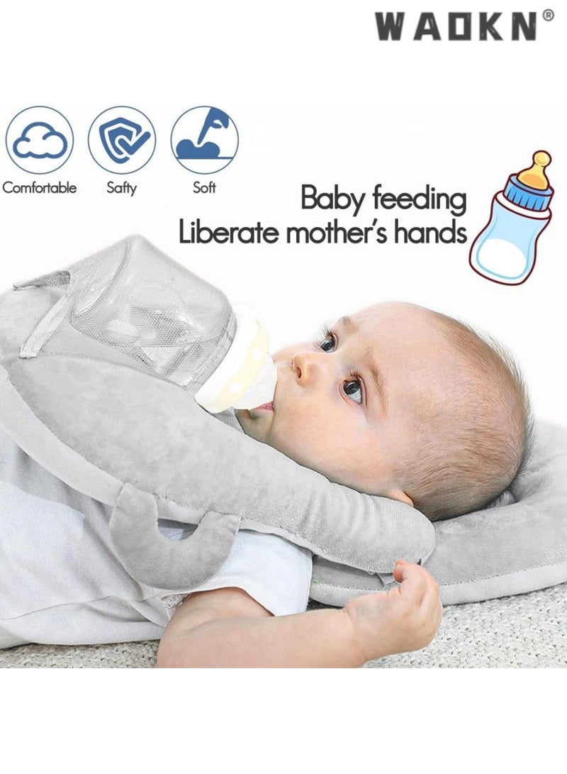 دبليو أيه أو كي أن رعاية الطفل وسادة ، حامل زجاجة الرضيع ، محمول وسادة دعم الوليد ، الرضاعة الطبيعية وسادة ، وسادة دعم قابل للتعديل زجاجة الرضاعة الطبيعية ، ومكافحة البصق وسادة ، وسادة مريحة ، رمادي - Image 2