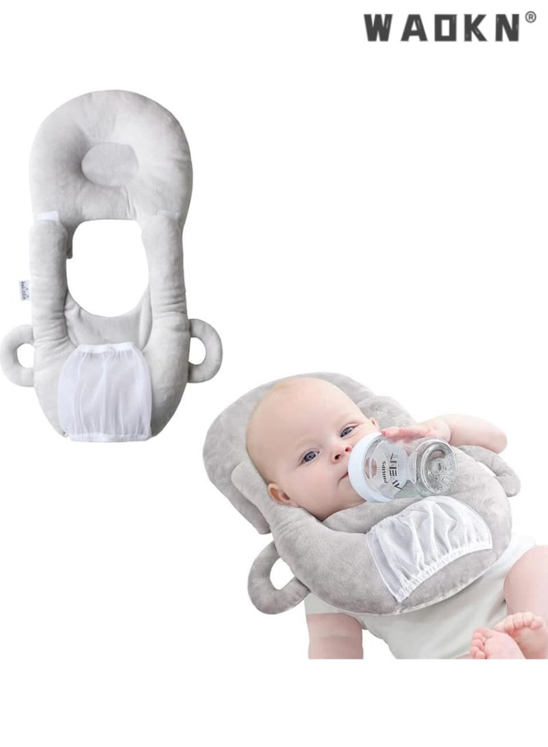 دبليو أيه أو كي أن رعاية الطفل وسادة ، حامل زجاجة الرضيع ، محمول وسادة دعم الوليد ، الرضاعة الطبيعية وسادة ، وسادة دعم قابل للتعديل زجاجة الرضاعة الطبيعية ، ومكافحة البصق وسادة ، وسادة مريحة ، رمادي - Image 1