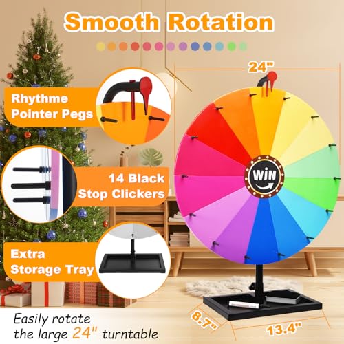 GADFISH 24-inch Tabletop Spinning Prize Wheel, Spin Doodle Game Spinner, Storable Prize Wheel Spinner with Stand, Wheel of Fortune Game, Suitable for Family Games, Party Games, 14 Colors - Image 3