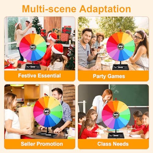 GADFISH 24-inch Tabletop Spinning Prize Wheel, Spin Doodle Game Spinner, Storable Prize Wheel Spinner with Stand, Wheel of Fortune Game, Suitable for Family Games, Party Games, 14 Colors - Image 4