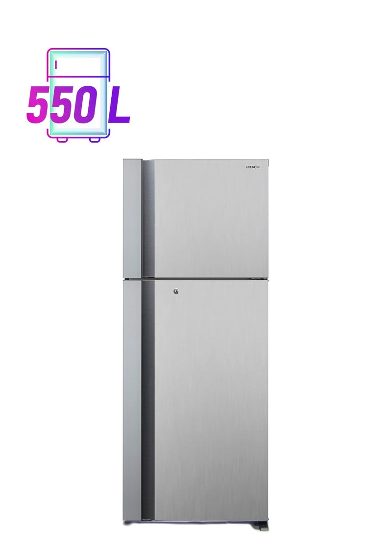 HITACHI 655L Gross Capacity Top Mount Double Door Refrigerator, Inverter Compressor, 2 Doors Fridge With Dual Fan Cooling, Twist Ice Tray, Dual Sensing Control, Premium 655 L RV655PUKOKPSV Silver - Image 1