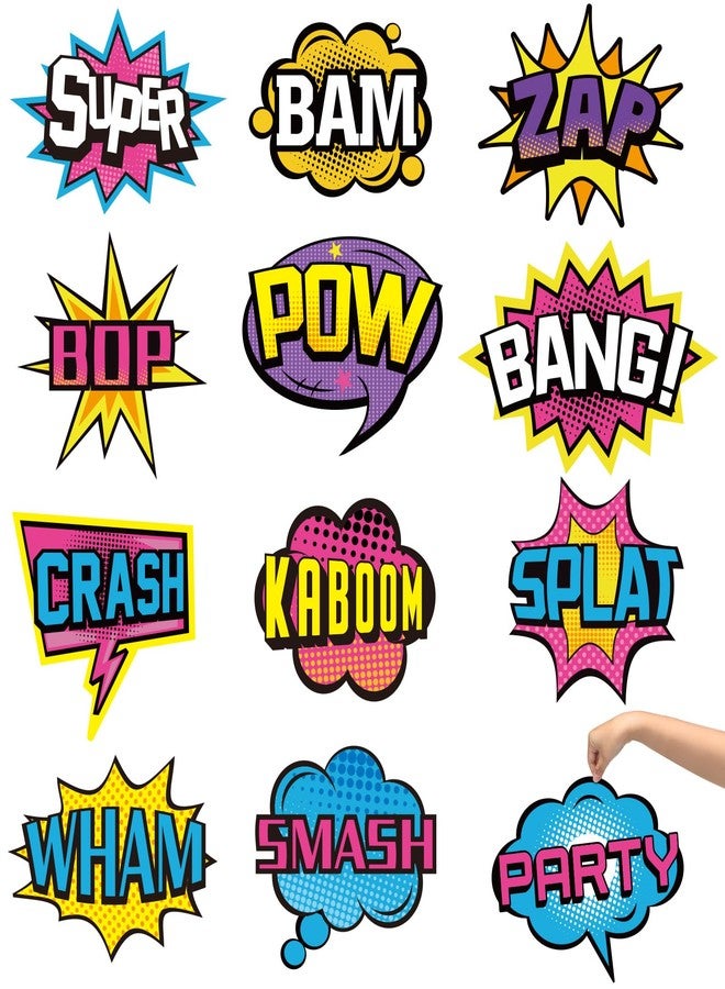 Tosstuki 12 Pcs 15.7 Inch Hero Sign Cutouts for Girls Jumbo Large Hero Themed Party Decorations Girl Wow Crash Smash Kaboom Boom Action Cut Outs for Birthday School Classroom Bulletin Board Wall Decor - Image 1