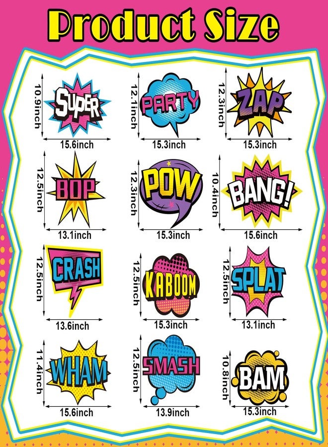 Tosstuki 12 Pcs 15.7 Inch Hero Sign Cutouts for Girls Jumbo Large Hero Themed Party Decorations Girl Wow Crash Smash Kaboom Boom Action Cut Outs for Birthday School Classroom Bulletin Board Wall Decor - Image 2