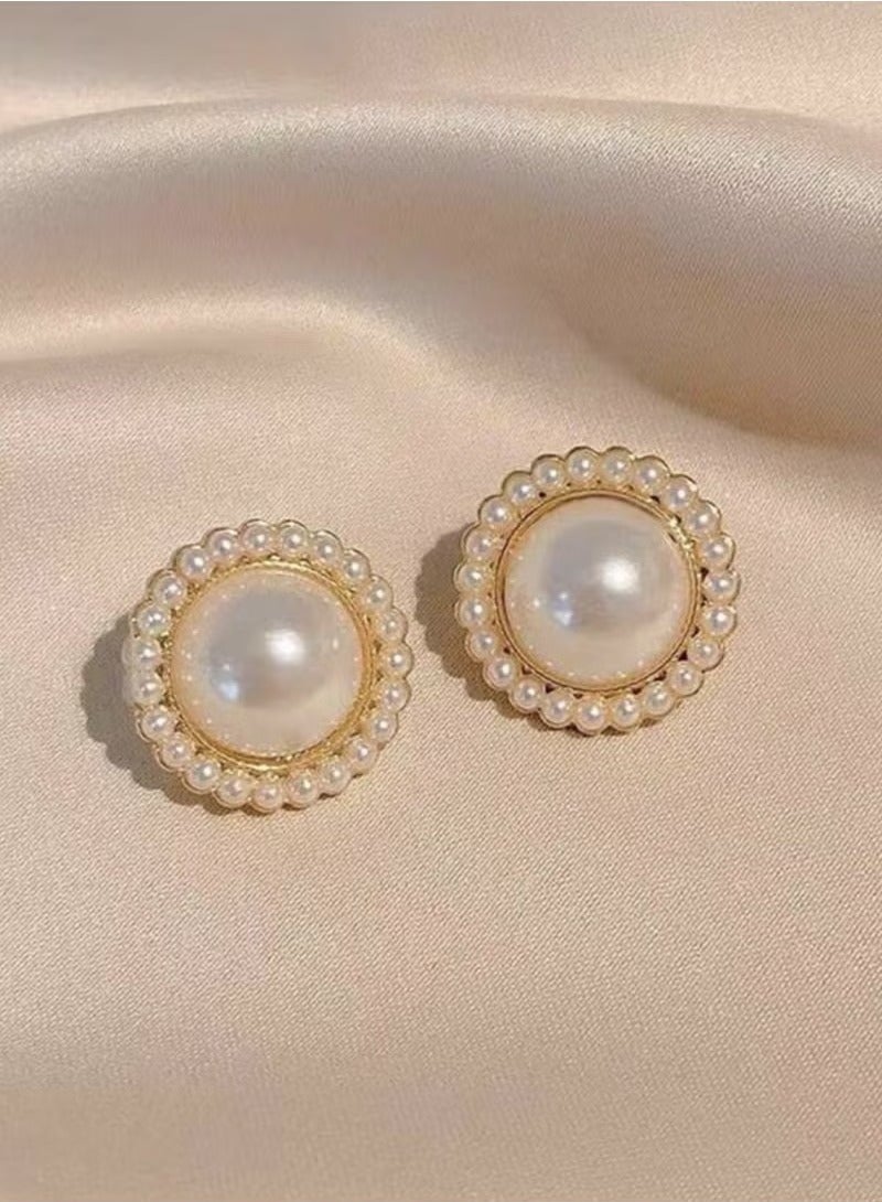 مجموعة من 10 قطع من الأقراط ذات اللونين بتصميم قلب مجوف على شكل زهرة لؤلؤة عتيقة بسيطة فاخرة وفريدة من نوعها - Image 4