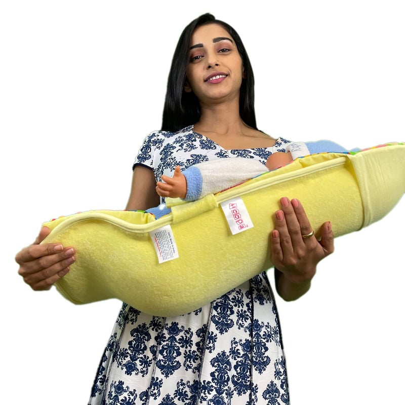 HOOPA وسادة تغذية HOOPA 2 في 1 مع مرتبة قطنية ناعمة (صفراء) | حامل رضيع | وسادة رضاعة | وسادة إرضاع | وسادة طفل - Image 5