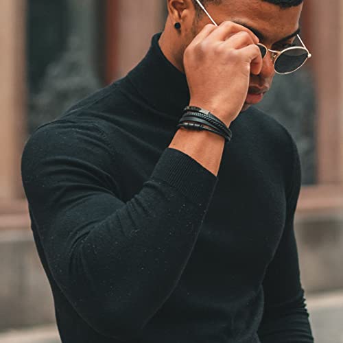 SERASAR Mens Original Leather Bracelet 20cm Black Men Gift Box Genuine Braided Adjust Able Magnetic Clasp Multi Layer Wrap Rope Man Mans Bracelets Jewelry Magnet Accessories - Image 3