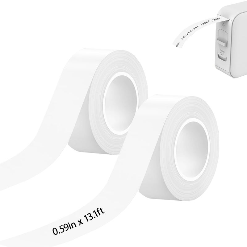 Xioyidun Label Tape Continuous Waterproof Label Tape Thermal Sticker Labels 0.59in X 13.12Ft(15mmX4m) Suitable for Most Label Maker for Home, Office, School, Barcode, Name, Date, Price etc(White, 2Rolls) - Image 1