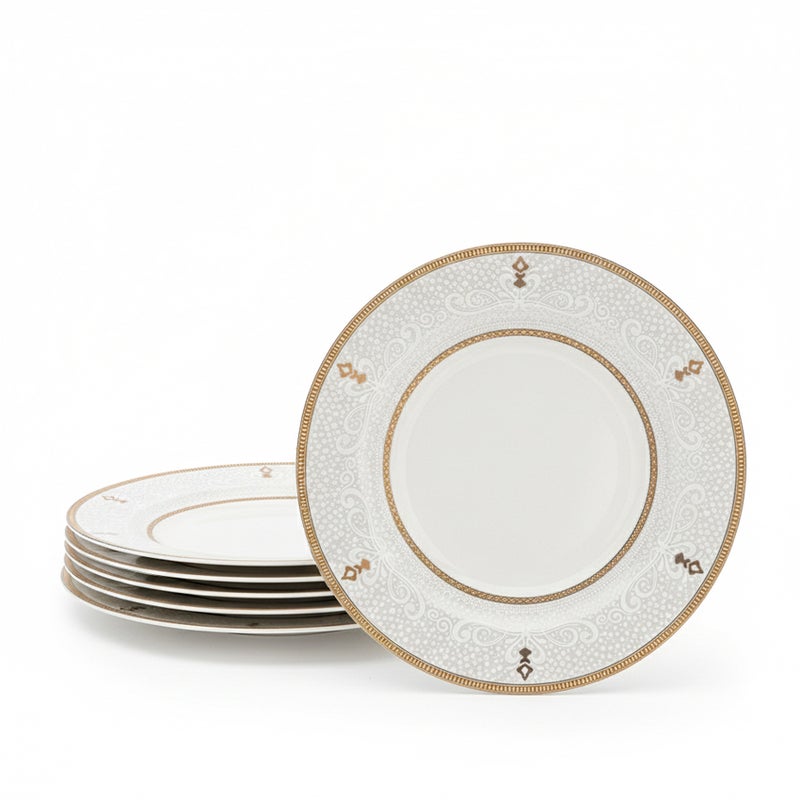Shallow ZAYA New Bone China Dinner Plate 26.7 cm -  6 piece Set  Elegant White Plate for Main Courses, Premium Tableware for Daily Use, Brunch, Ramadan, Eid, Diwali & Gifting (Set of 6) - Image 1