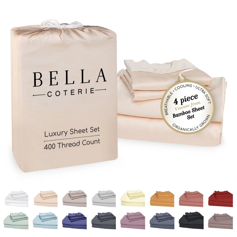 BC BELLA COTERIE Bella Coterie Luxury Bamboo Viscose King Size Sheet Set | 100% Organically Grown | Ultra Soft | Cooling for Hot Sleepers | 18" Deep Pocket [Champagne] - Image 1