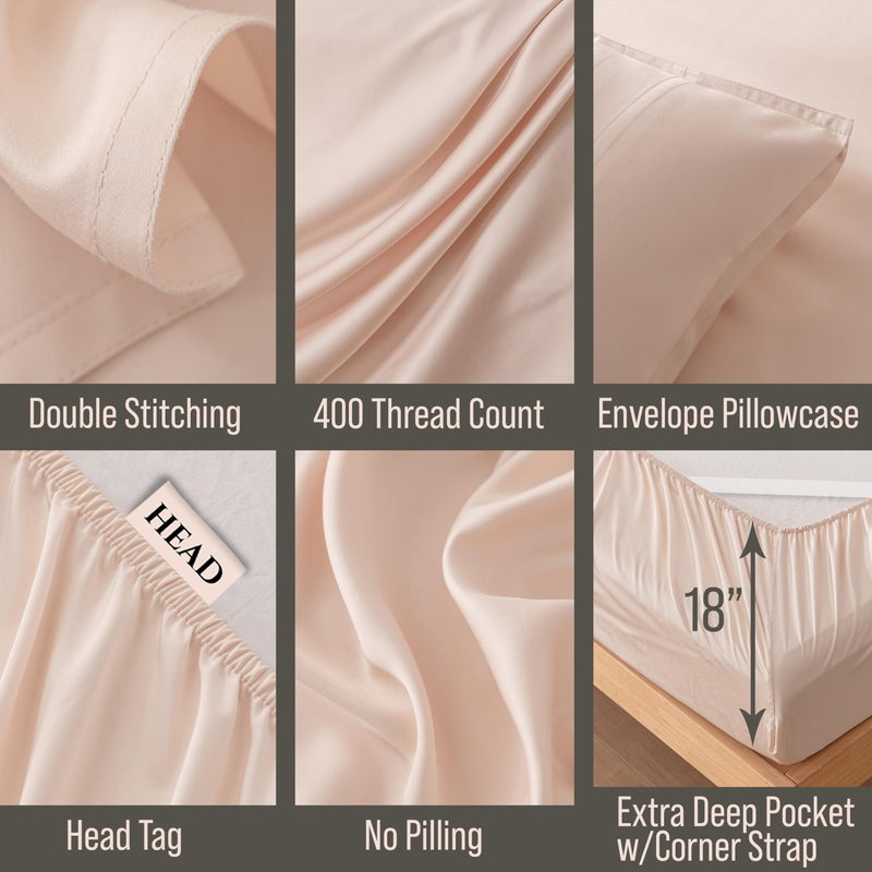 BC BELLA COTERIE Bella Coterie Luxury Bamboo Viscose King Size Sheet Set | 100% Organically Grown | Ultra Soft | Cooling for Hot Sleepers | 18" Deep Pocket [Champagne] - Image 3