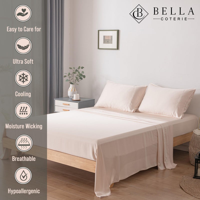 BC BELLA COTERIE Bella Coterie Luxury Bamboo Viscose King Size Sheet Set | 100% Organically Grown | Ultra Soft | Cooling for Hot Sleepers | 18" Deep Pocket [Champagne] - Image 2