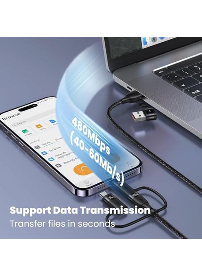 إيروريكس كابل شحن متعدد USB C بقوة 60 وات 4 أقدام 5 في 1 5 أمبير محول شاحن سريع المزامنة USB C إلى Type C إلى Micro كابل مضفر من النايلون لأجهزة الكمبيوتر المحمول والكمبيوتر اللوحي والهاتف - Image 3