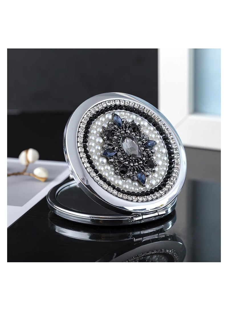 SYOSI Vintage Compact Mirror, Elegant Double-Sided 1x/2x Magnification, 3inch Portable Travel Makeup Mirror for Women, Small, Pocket-Sized, Gift Package - Image 2
