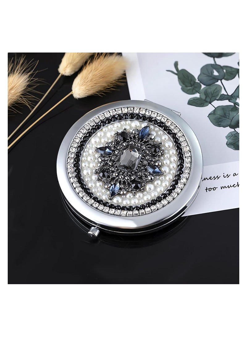 SYOSI Vintage Compact Mirror, Elegant Double-Sided 1x/2x Magnification, 3inch Portable Travel Makeup Mirror for Women, Small, Pocket-Sized, Gift Package - Image 3